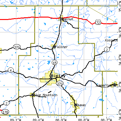 Tippah County close-up map