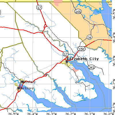 Pasquotank County close-up map