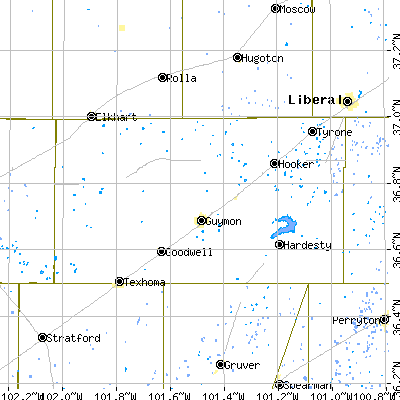 Texas County close-up map