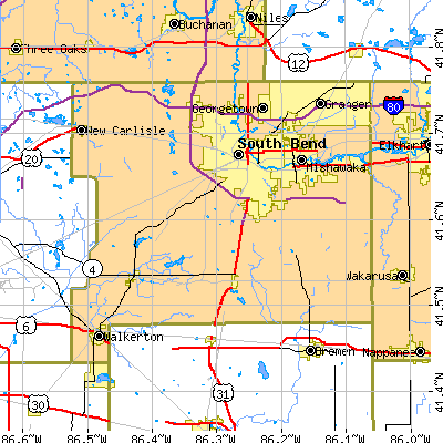 St. Joseph County close-up map