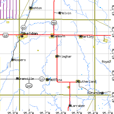 O'Brien County close-up map
