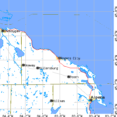 Presque Isle County close-up map
