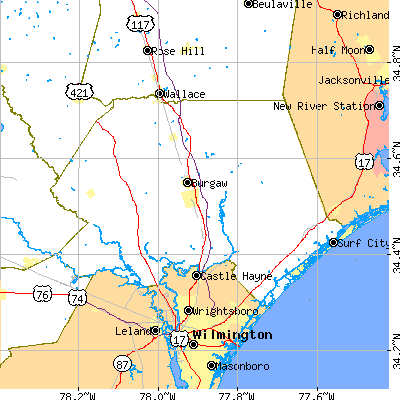 Pender County close-up map
