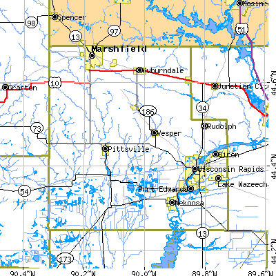 Wood County close-up map