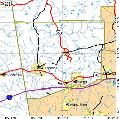 Haralson County close-up map