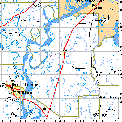 Tunica County close-up map