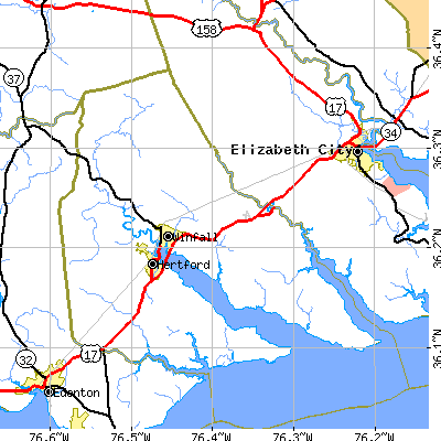 Perquimans County close-up map