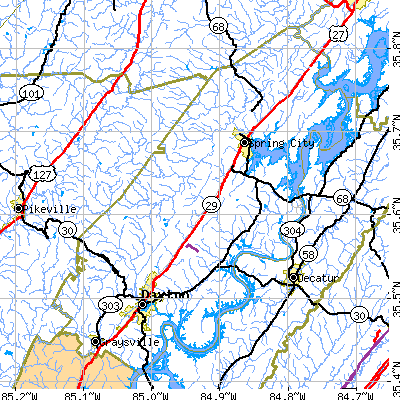 Rhea County close-up map