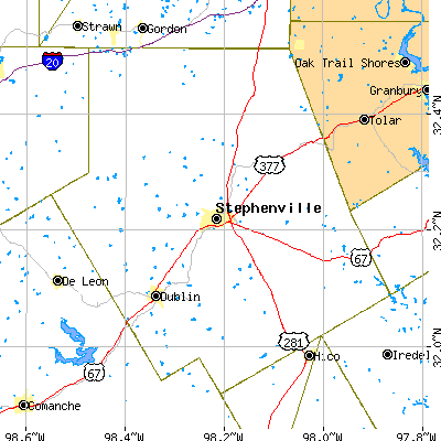 Erath County close-up map