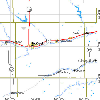 Red Willow County close-up map