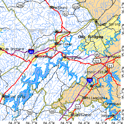 Roane County close-up map