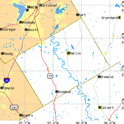 Falls County close-up map