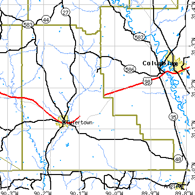 Walthall County close-up map