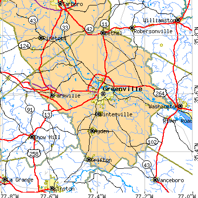 Pitt County close-up map
