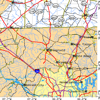 Robertson County close-up map