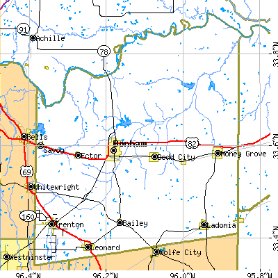 Fannin County close-up map
