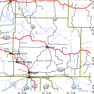 Oregon County close-up map