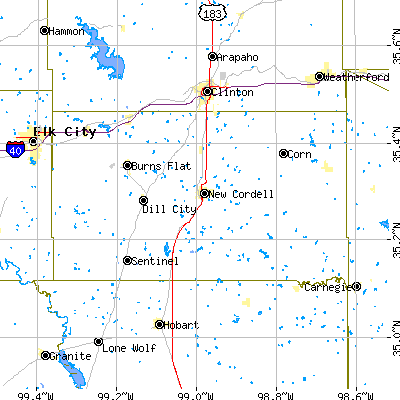 Washita County close-up map