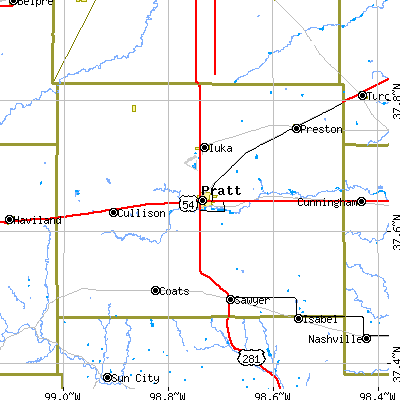 Pratt County close-up map