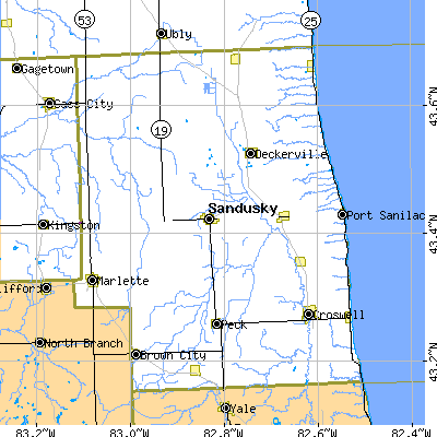 Sanilac County close-up map