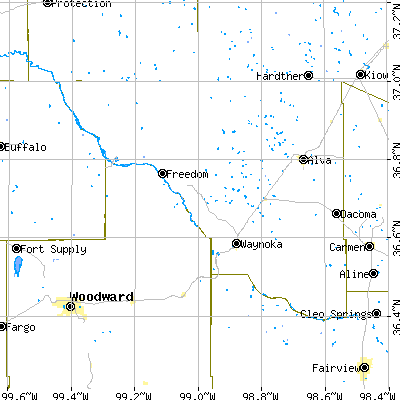 Woods County close-up map