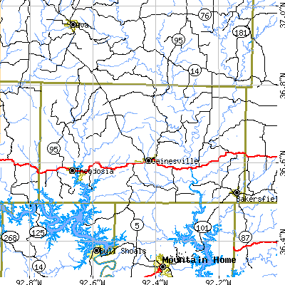 Ozark County close-up map
