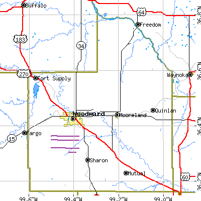 Woodward County close-up map