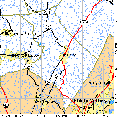 Sequatchie County close-up map