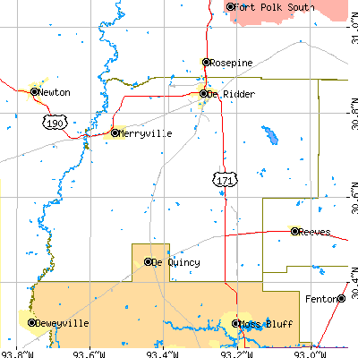 Beauregard Parish close-up map