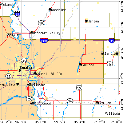 Pottawattamie County close-up map