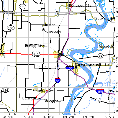 Pemiscot County close-up map