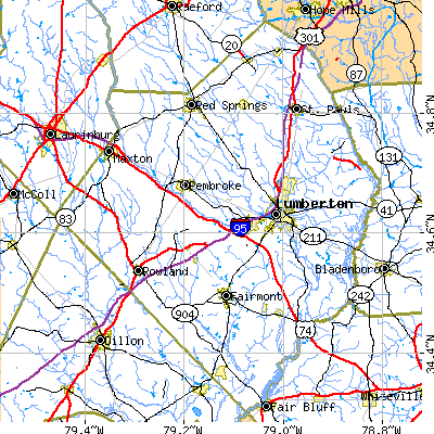 Robeson County close-up map