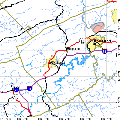 Pulaski County close-up map