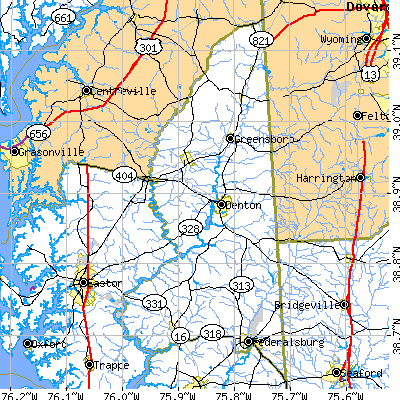 Caroline County close-up map