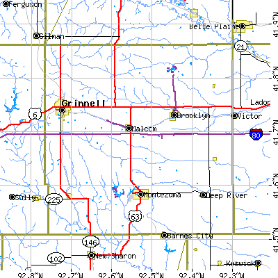 Poweshiek County close-up map