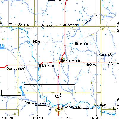Republic County close-up map
