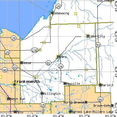 Tuscola County close-up map