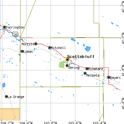 Scotts Bluff County close-up map