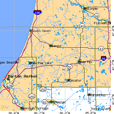 Van Buren County close-up map