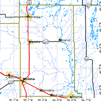 Wadena County close-up map