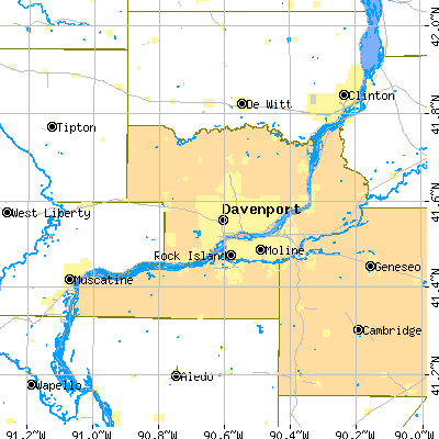 Rock Island County close-up map