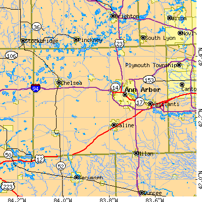 Washtenaw County close-up map