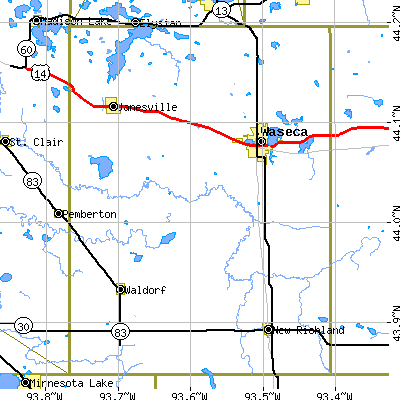 Waseca County close-up map