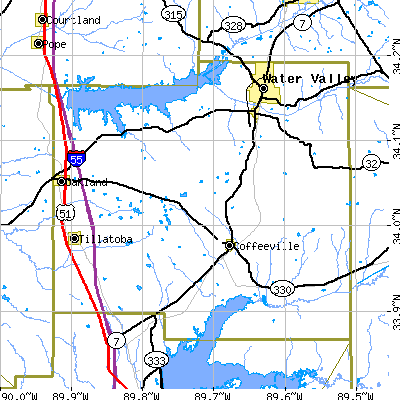 Yalobusha County close-up map