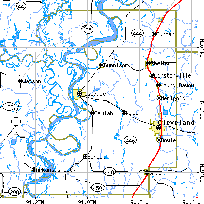 Bolivar County close-up map