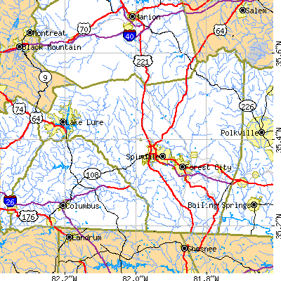 Rutherford County close-up map