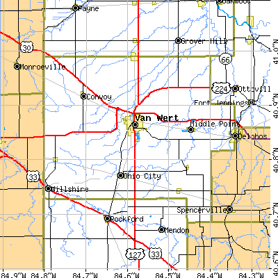 Van Wert County close-up map