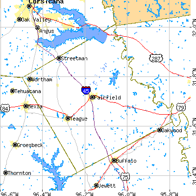Freestone County close-up map