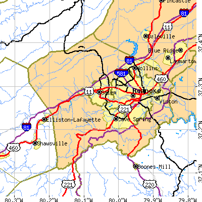 Roanoke County close-up map