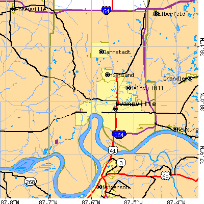 Vanderburgh County close-up map